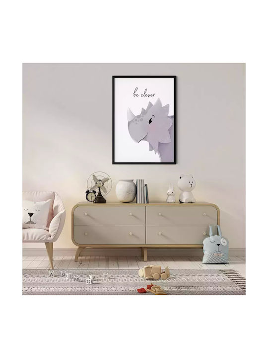 Kids Framed Plastic Wall Painting With Dinosaur Be Clever 21x30cm
