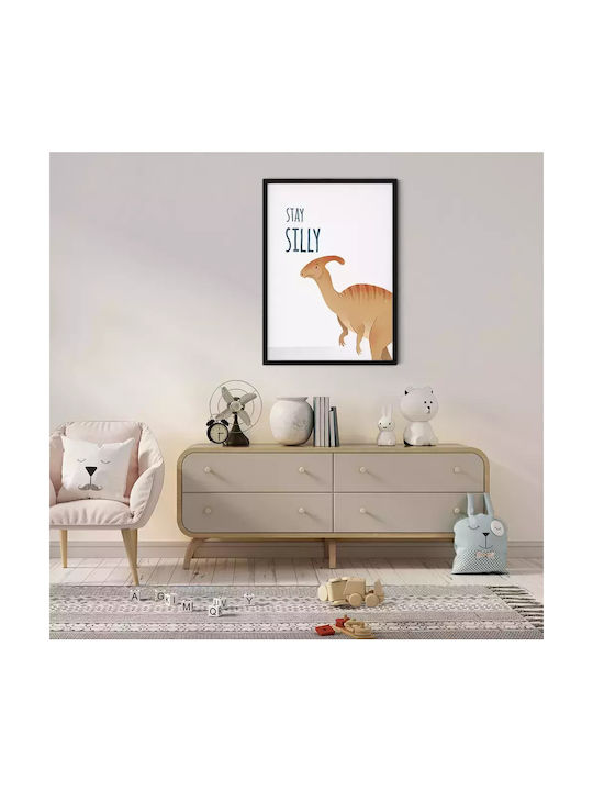 Kids Framed Plastic Wall Painting With Dinosaur Stay Silly 21x30cm