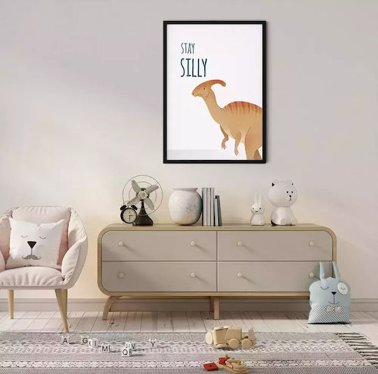 Kids Framed Plastic Wall Painting With Dinosaur Stay Silly 21x30cm