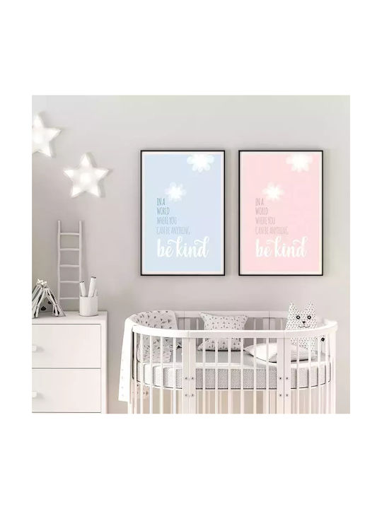 Tablou Copilăresc Be Kind Blue cu Ramă Albă din Plastic 21x30buc