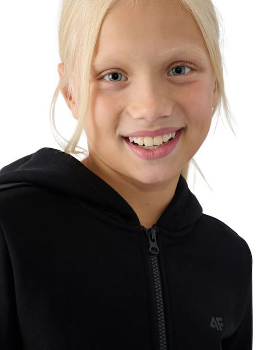 Athletic Kids Sweatshirt Cardigan Cotton with Hood Black