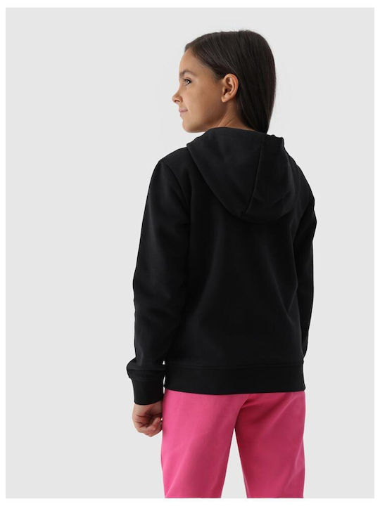 Athletic Kids Sweatshirt Cardigan Cotton with Hood Black