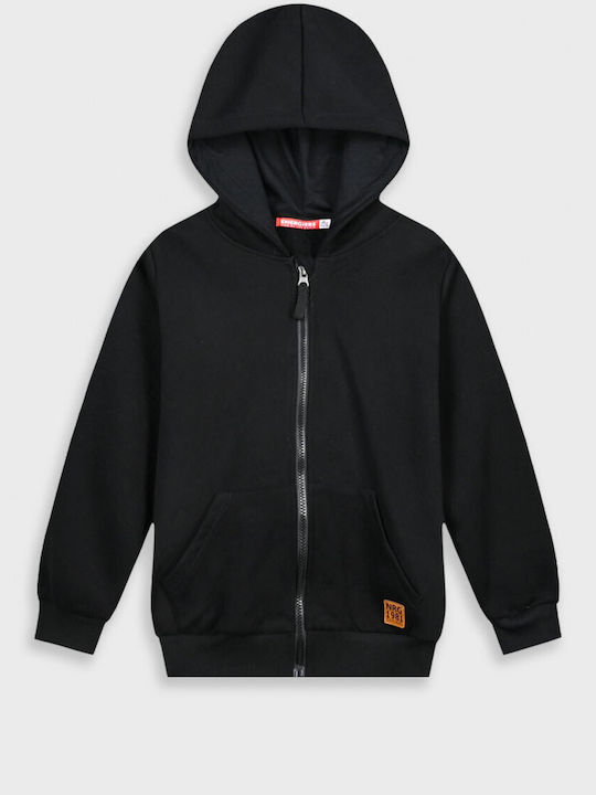 Kids Sweatshirt Cardigan With Hood And Pockets Black