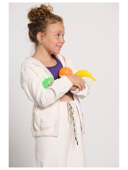Fleece Kids Sweatshirt Cardigan with Hood and Pockets Ecru