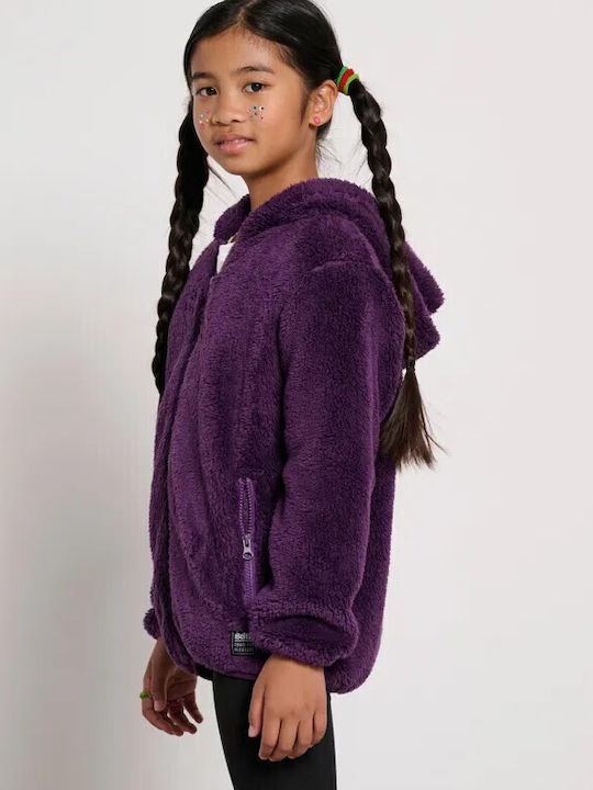 Athletic Kids Cardigan Fleece with Hood Purple
