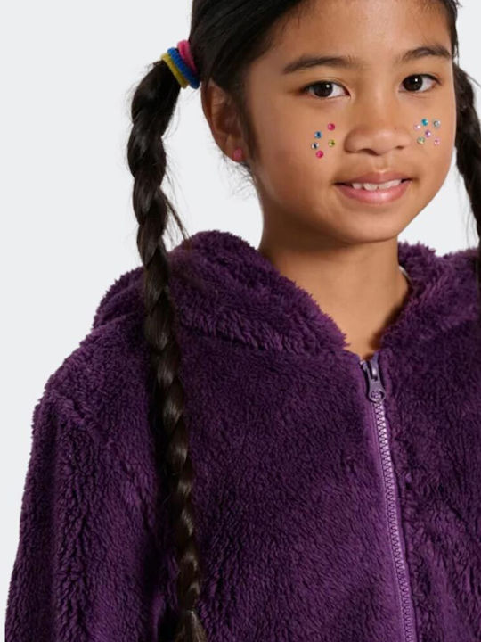 Athletic Kids Cardigan Fleece with Hood Purple