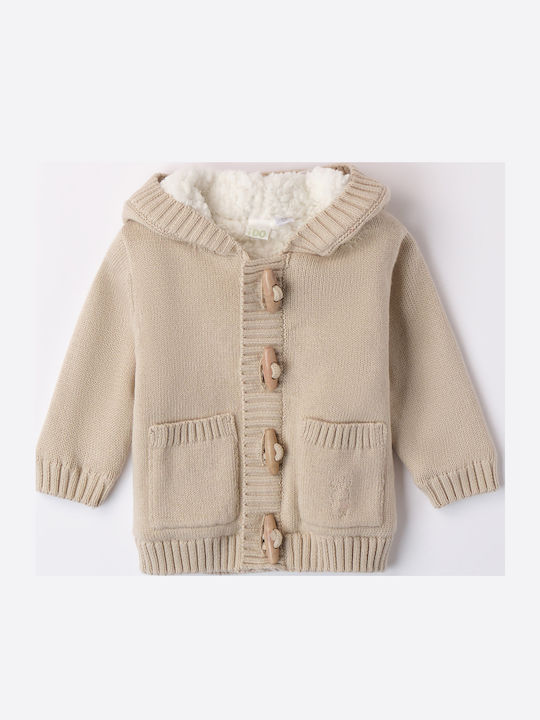 Kids Cardigan Knitted with Hood Melange Beige