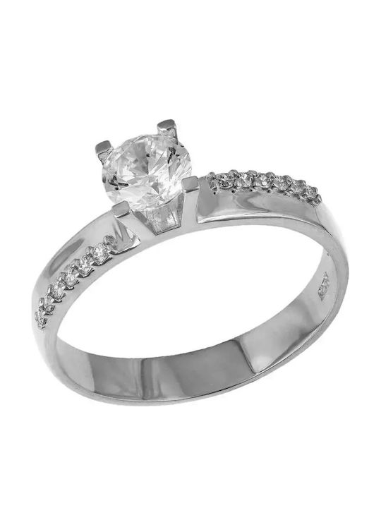 Единичен Камък от Бяло Злато 14K
