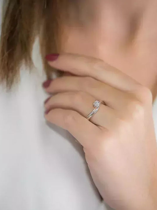 Einzelner Steine Ring aus Weißgold 18K mit Diamant