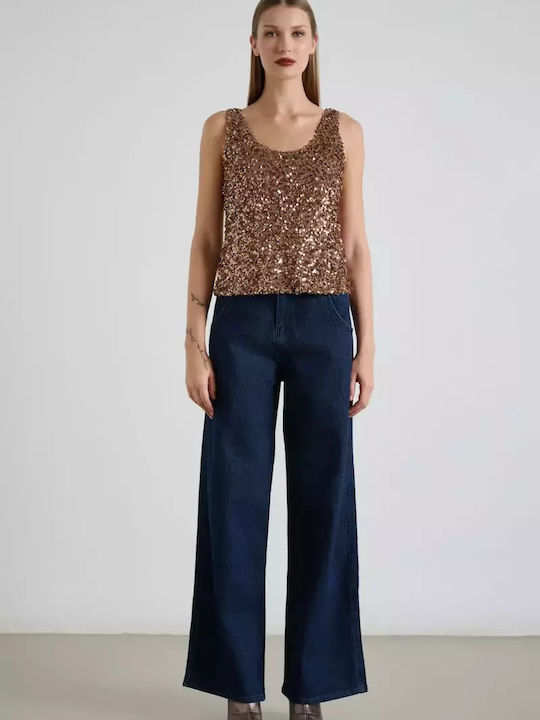 Women's Blouse Sleeveless Brown