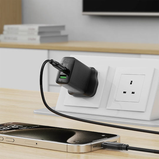 Acefast Редовна USB 2.0 Кабел USB-C мъжки - USB-C мъжки 60W Черен 1.2м