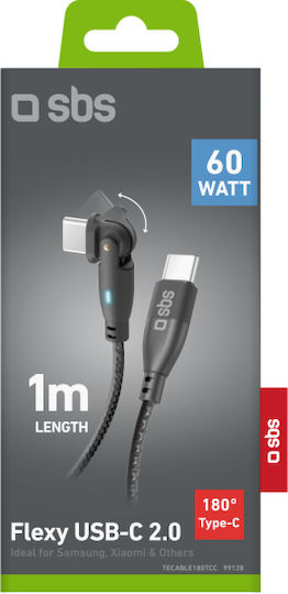 SBS Cablu USB 2.0 USB-C Masculin - USB-C 60W PD Negru 1m TECABLE180TCC
