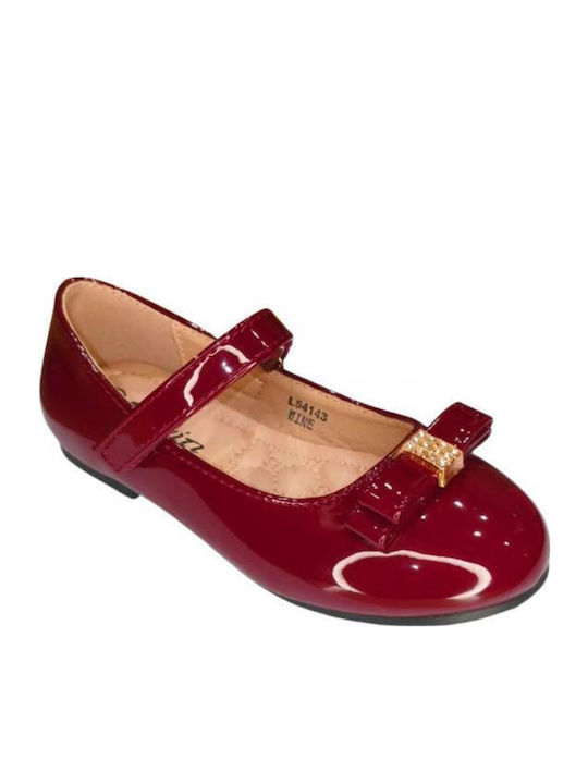 Kids Patent Leather Ballerinas with Hoop & Loop Closure Burgundy