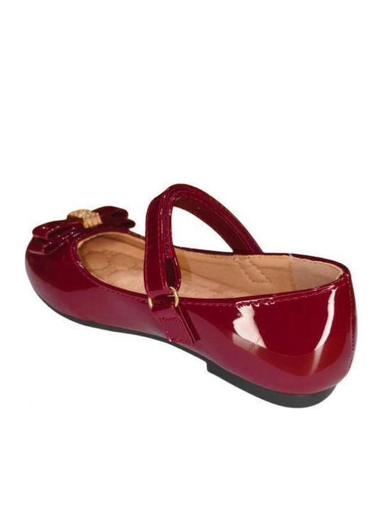 Kids Patent Leather Ballerinas with Hoop & Loop Closure Burgundy