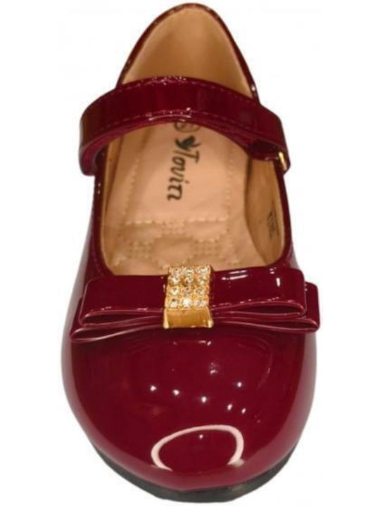 Kids Patent Leather Ballerinas with Hoop & Loop Closure Burgundy