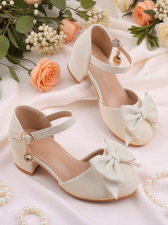 Kids Leather Ballerinas with Hoop & Loop Closure White