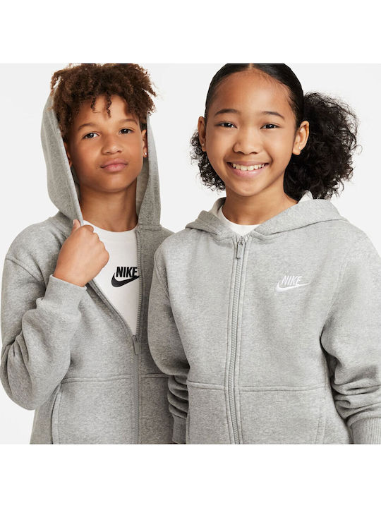 Athletic Kids Sweatshirt Cardigan Cotton with Hood Gray Sportswear Club