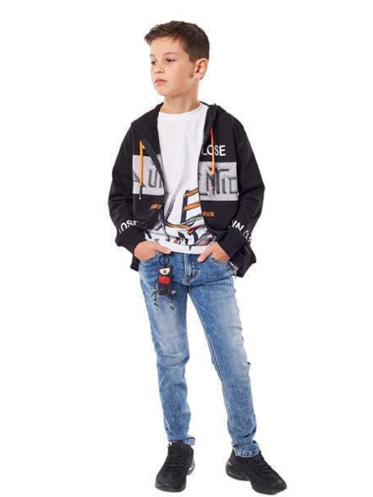 Kids Sweatshirt Cardigan Cotton with Hood Black