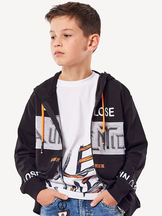 Kids Sweatshirt Cardigan Cotton with Hood Black