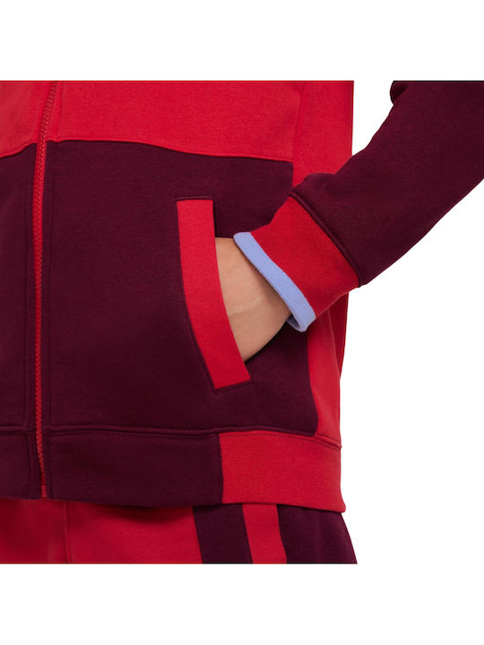 Athletic Kids Sweatshirt Cardigan Cotton with Hood Red Sportswear