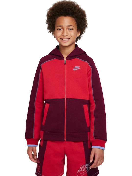 Athletic Kids Sweatshirt Cardigan Cotton with Hood Red Sportswear