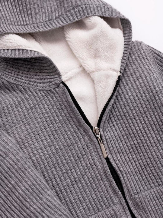 Kids Cardigan Knitted with Hood Gray