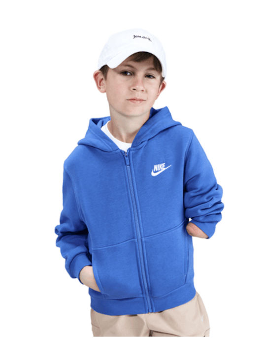 Fleece Παιδική Φούτερ Ζακέτα με Κουκούλα και Τσέπες Μπλε Sportswear Club