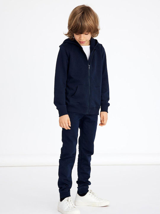 Kids Sweatshirt Cardigan Cotton with Hood Dark Blue