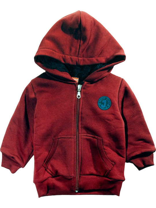 Kids Sweatshirt Cardigan Cotton with Hood Burgundy