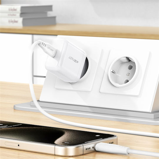 Acefast GaN Wireless Charger with USB-C Port 20W Power Delivery White