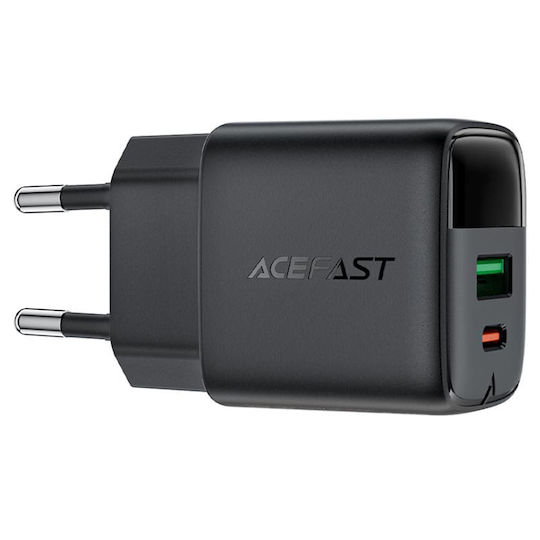 Acefast Φορτιστής Χωρίς Καλώδιο GaN με Θύρα USB-A και Θύρα USB-C 25W Μαύρος (A114)