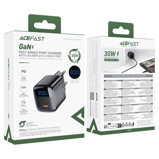 Acefast Φορτιστής Χωρίς Καλώδιο GaN με Θύρα USB-C 30W Μαύρος (A115)