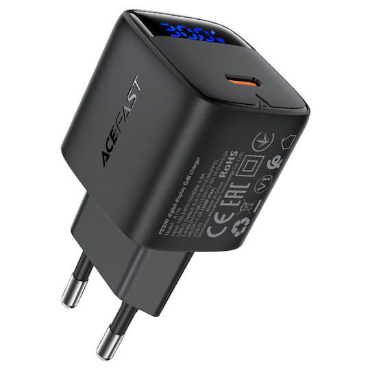 Acefast Φορτιστής GaN με Θύρα USB-C και Καλώδιο USB-C - USB-C 30W Μαύρος (A115)