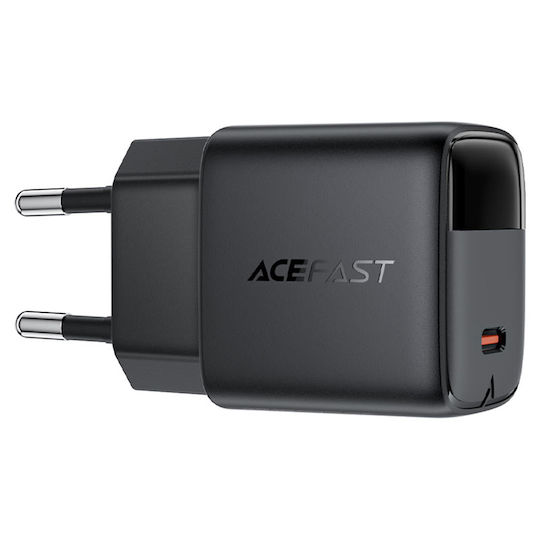 Acefast Φορτιστής GaN με Θύρα USB-C και Καλώδιο USB-C - USB-C 30W Μαύρος (A115)