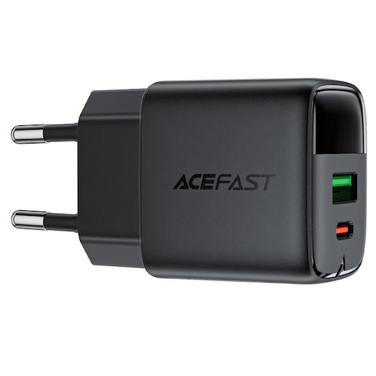 Acefast Wireless Charger GaN With USB-A Output Port And USB-C Output Port 35W Power Delivery Black A116