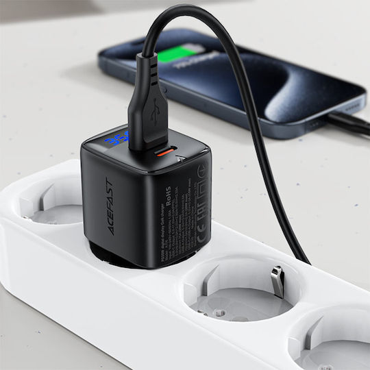 Acefast Wireless Charger GaN With USB-A Output Port And USB-C Output Port 35W Power Delivery Black A116