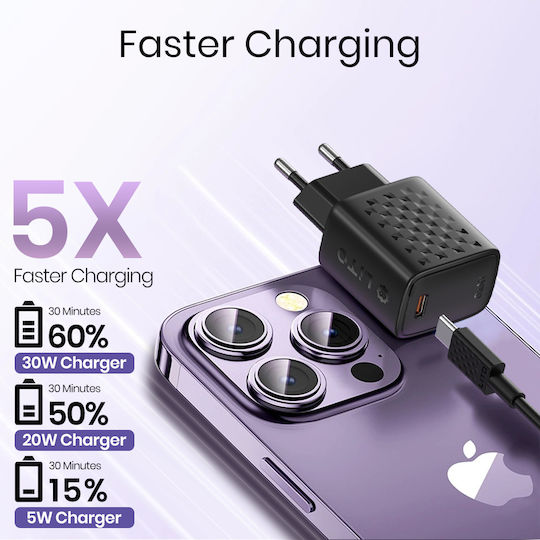 Lito Ladegerät GaN mit USB-C Anschluss und Kabel USB-C - Lightning 30W Stromlieferung Schwarzs (LC17L)