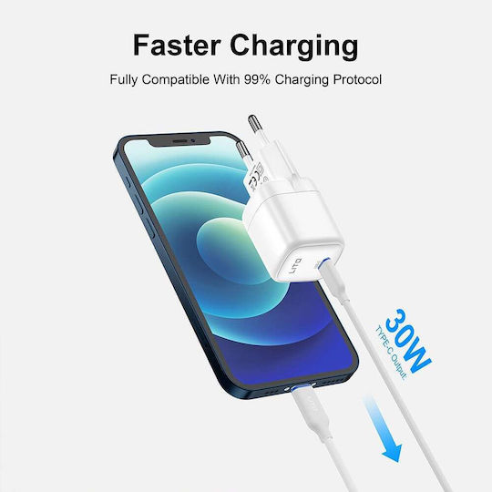 Lito Ladegerät ohne Kabel GaN mit USB-C Anschluss 30W Stromlieferung Weißs (LC11)