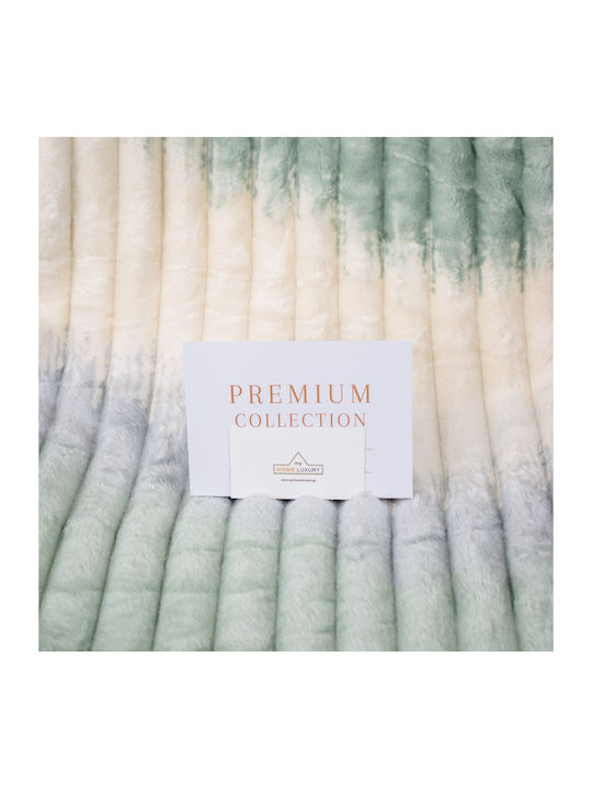 My Home Luxury Fleece Blanket Double 220x240cm Ecru - Turquoise
