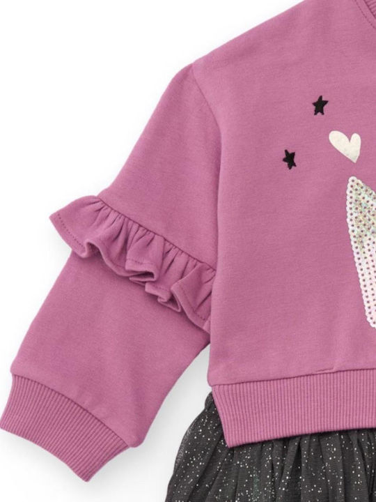 Children's Dress Sweatshirt Long Sleeve Tulle Mauve