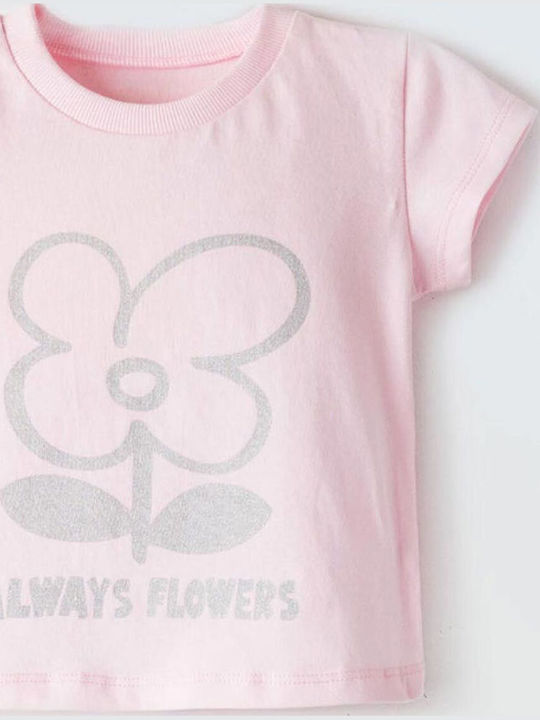 Παιδική Μπλούζα Κοντομάνικη Ροζ Always Flowers