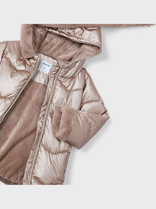 Kids' Quilted Jacket Long with Hood Bronze, Silver