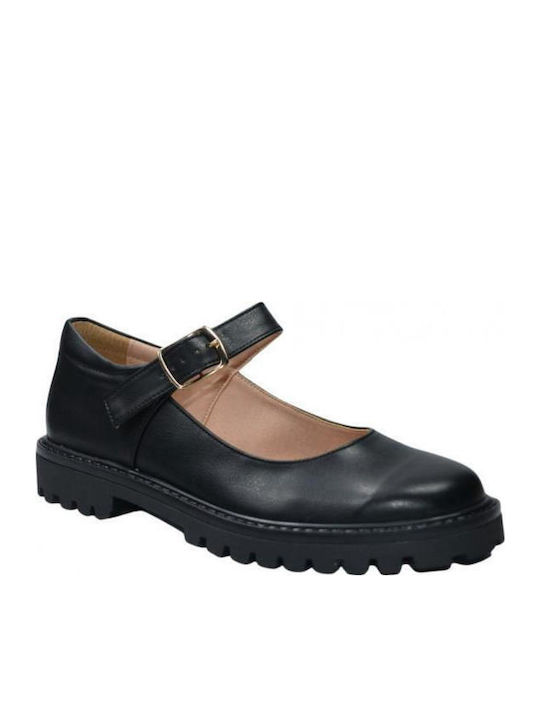 Kids Anatomic Leather Ballerinas with Adjustable Metal Clasp Black