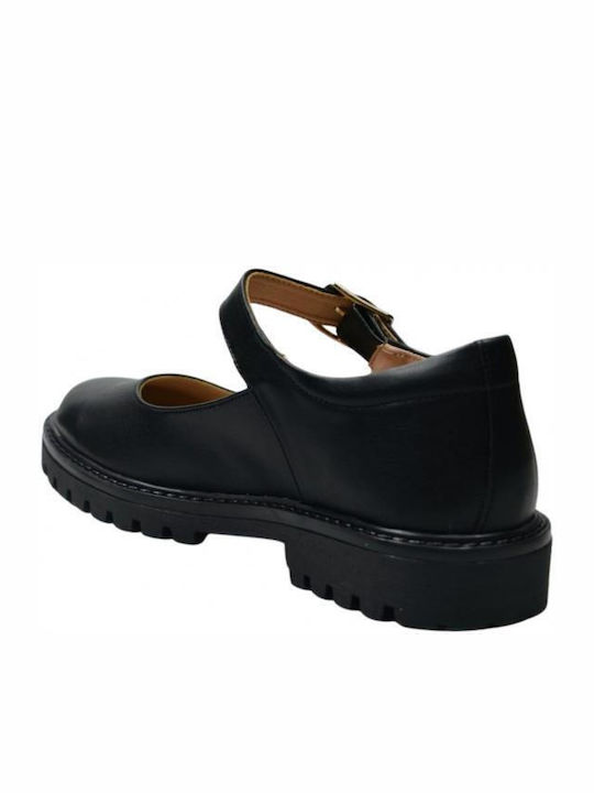 Kids Anatomic Leather Ballerinas with Adjustable Metal Clasp Black