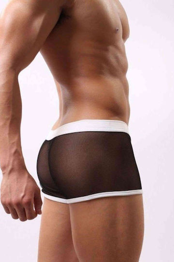 Merry See Sexy Herren Boxer Transparenz Weiße Details Schwarz