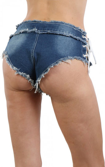 Pantaloni Scurți Mini Din Denim Sexy Cu Șireturi Franjurate