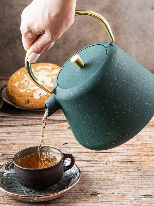 KING Hoff Kettle Teekanne mit Filter Gusseisen Grün 1000ml