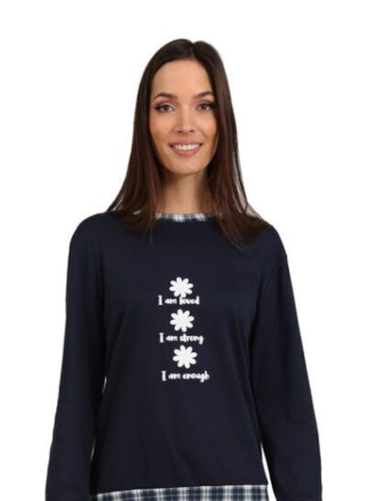 Lydia Creations Winter Women's Pyjama Set Dark Blue
