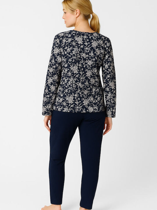Cherry Winter Damen Pyjama-Set Dark Blue
