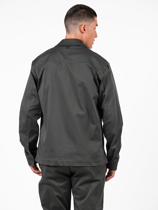 Μακρυμάνικo Overshirt σε Στενή Γραμμή Olive